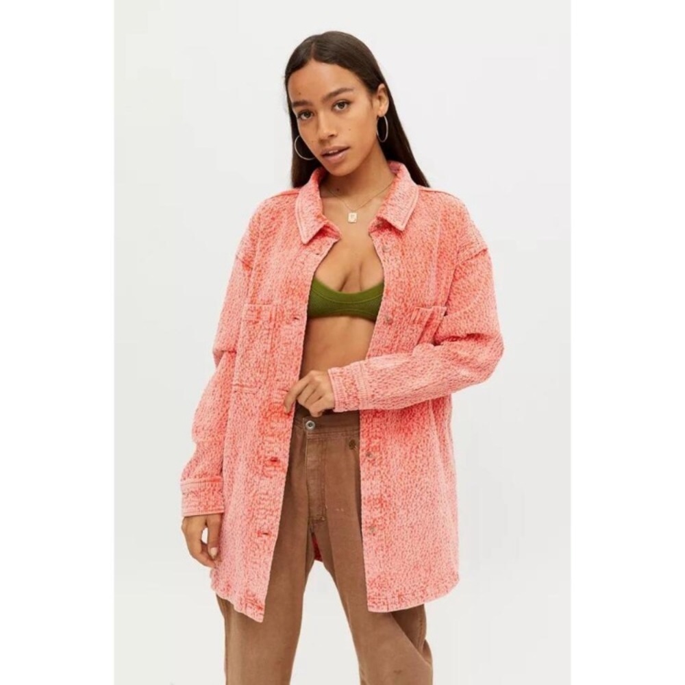 BDG Serena Orange Textured Button-Up Collared Shacket 🆕 - Picture 1 of 11